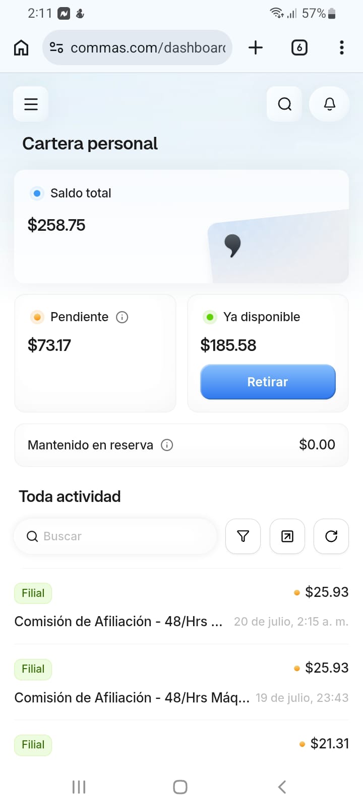 Captura de comisiones de afiliación de un miembro