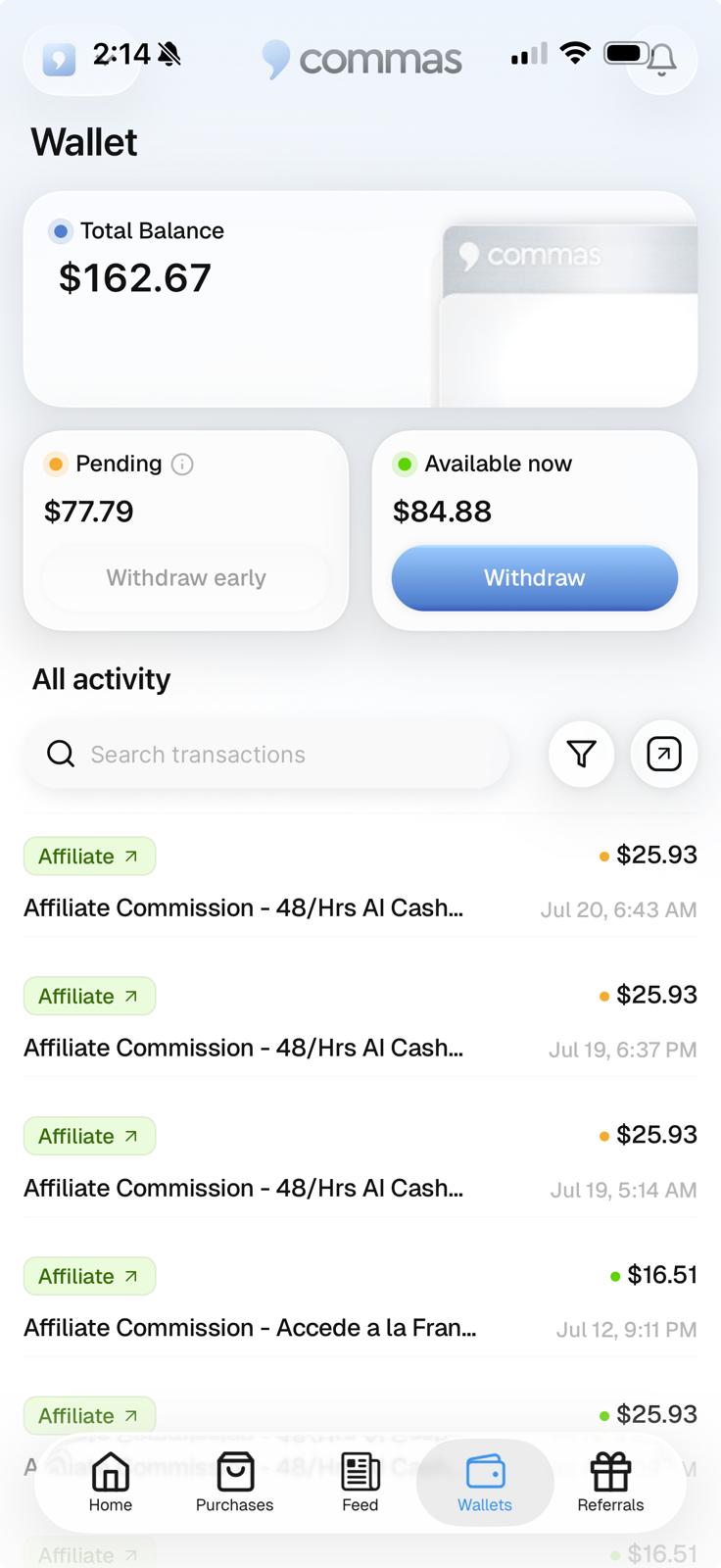 Captura de comisiones de afiliación de un miembro